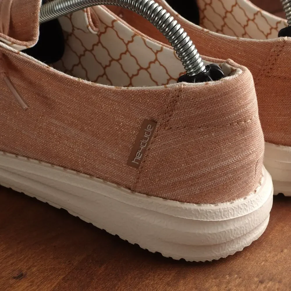 Hey Dude Loafers Womens SZ 6 Sparkling Rose Gold Wendy Coastal Lightweight Shoes